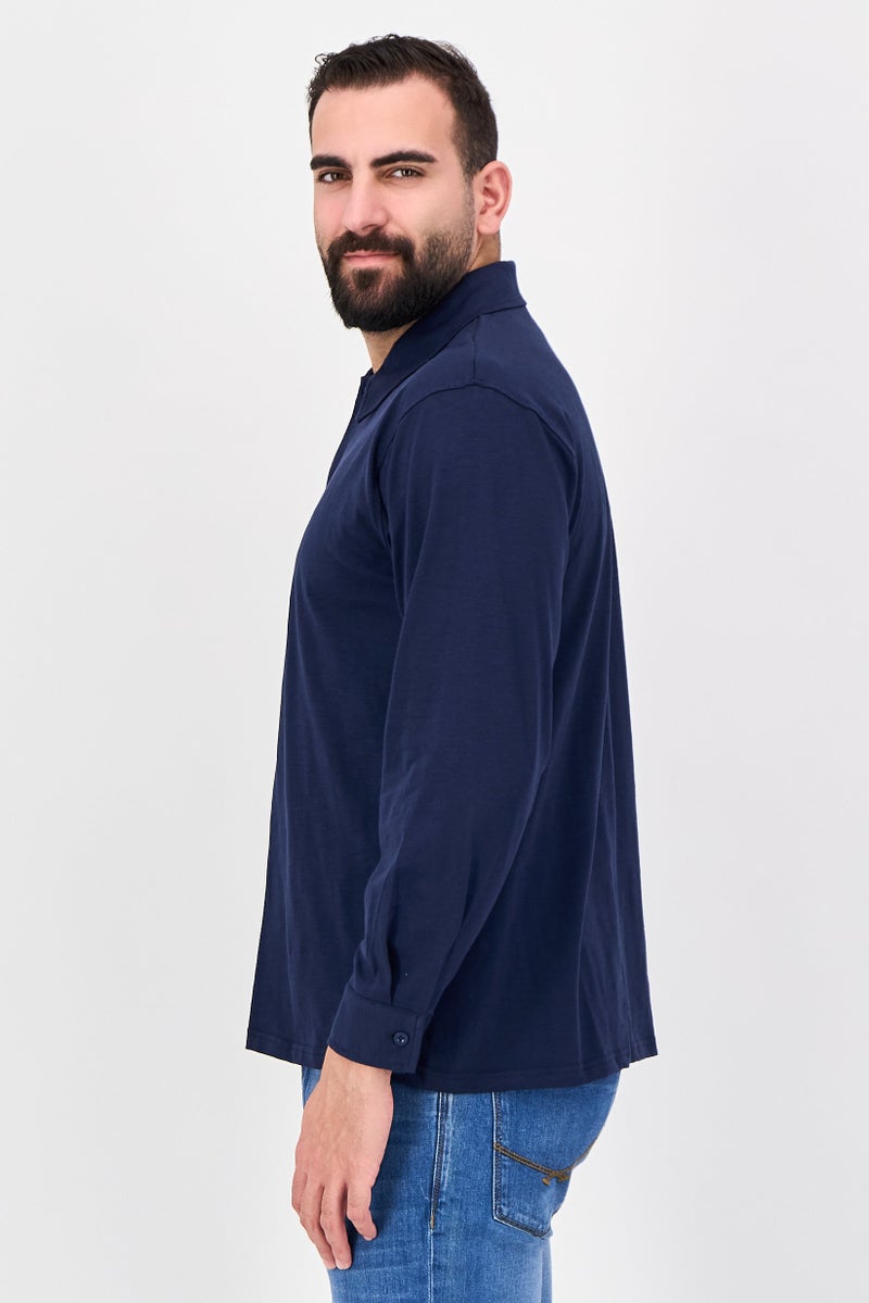 Aeropostale Men Regular Fit Solid Long Sleeve Casual Shirt, Navy Blue - Image 2