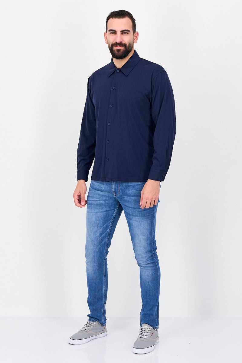 Aeropostale Men Regular Fit Solid Long Sleeve Casual Shirt, Navy Blue - Image 4