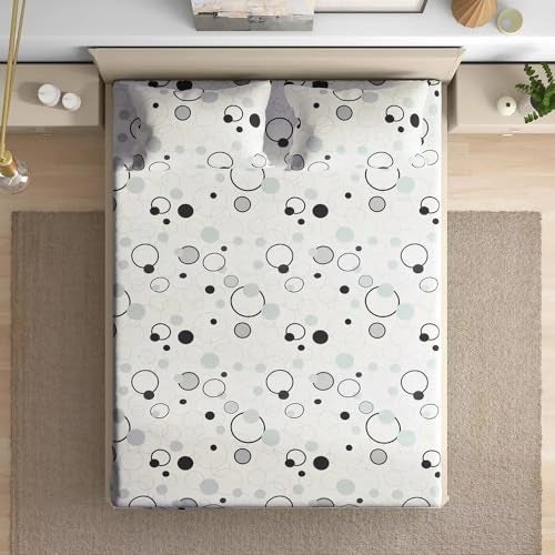 Wakefit Cotton Fitted Bedsheet | 200 TC Elastic Fitted Sheet, King Bed Bedsheet with 2 Pillow Solid Covers | Bubbles - 78X72 Inches, White - Image 1