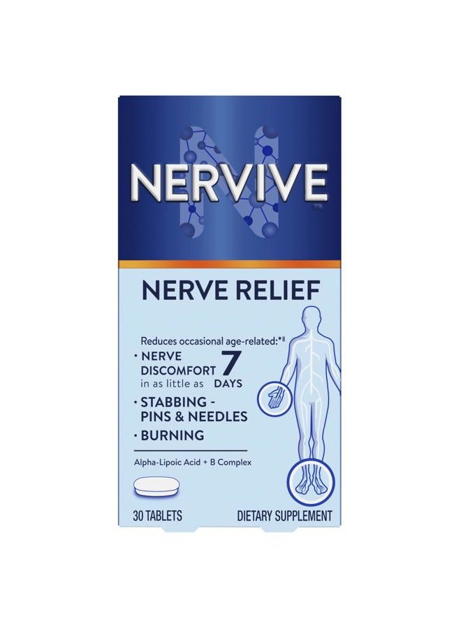 Nervive تخفيف الأعصاب، مع حمض ألفا ليبويك، للمساعدة في تقليل آلام الأعصاب، الضعف، وعدم الراحة في الأصابع، اليدين، أصابع القدم، والقدمين*†، ALA، فيتامينات B12، B6، وB1، الكركم، الزنجبيل، 30 قرص يومي - Image 1