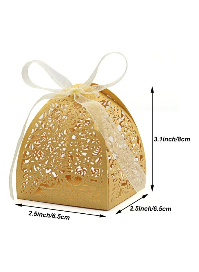 JZS Laser Cut Rose Candy Boxes Wedding Anniversary Box for Party Favor Bridal Shower Decorative Boxes Beige Gift Wrap Boxes with Ribbons for Birthday Party Laser Cut Favor Boxes Golden 50PCS (Yellow) - Image 2