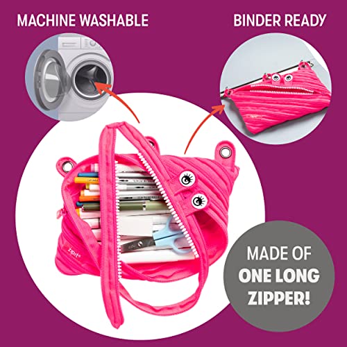 ZIPIT Monster Pencil Case for Girls, Cute 3-Ring Binder Pencil Pouch for Kids and Teens, Stationery Bag for School ,Pink - Image 2