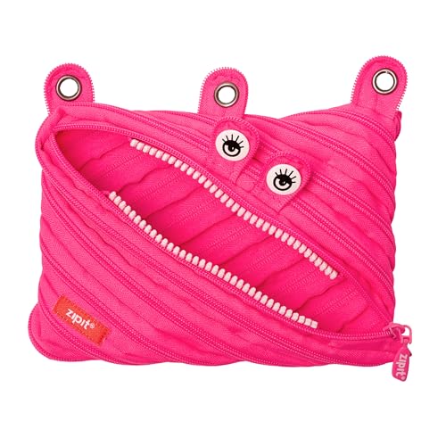 ZIPIT Monster Pencil Case for Girls, Cute 3-Ring Binder Pencil Pouch for Kids and Teens, Stationery Bag for School ,Pink - Image 1