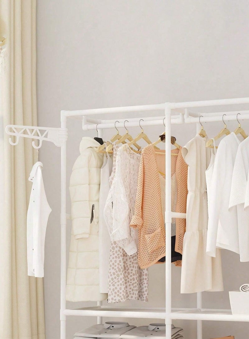 BestStore Freestanding 3-Section Heavy-Duty Metal Garment Rack with Shelves – White Multi-Functional Closet Organizer with 360° Rotatable Side Hooks, Shoe Storage, and Hanging Space for Bedroom or Entryway  - Image 4