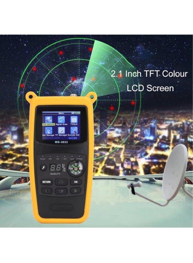 ساتلينك جهاز قياس إشارة القمر الصناعي الرقمية WS-6933 DVB-S/S2 FTA، مستقبل إشارة تلفزيون SAT، شاشة LCD بحجم 2.1 بوصة تدعم QPSK، 8PSK، 16APSK، 32APSK مع مصباح يدوي LED وبوصلة - Image 3