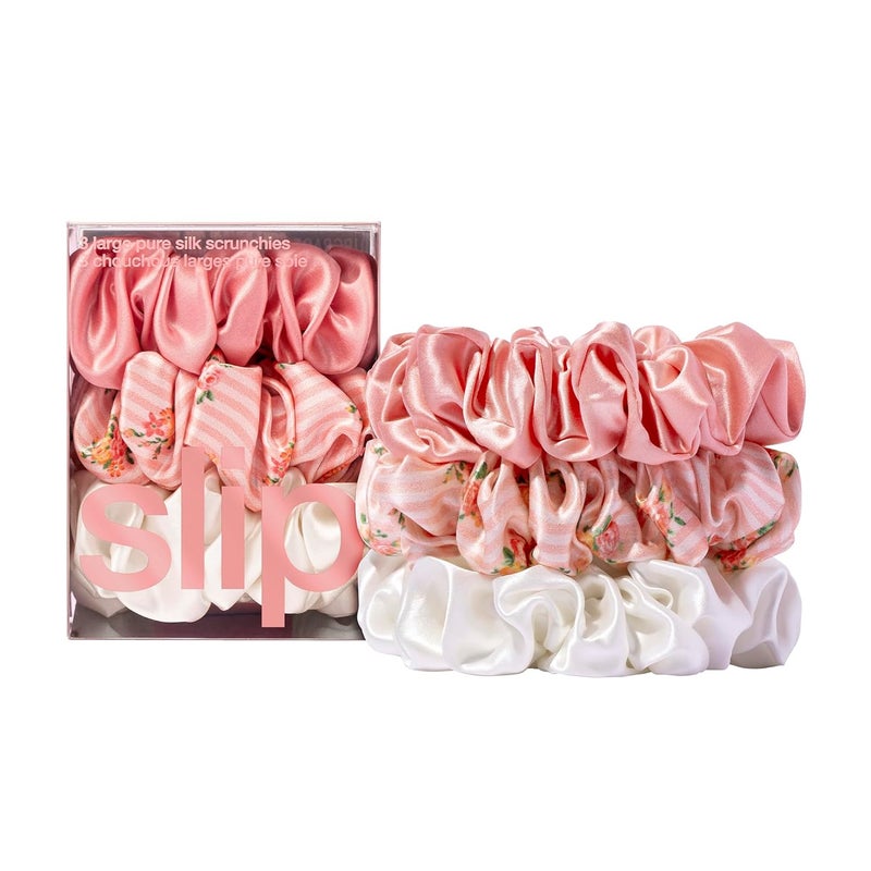 Slip Silk Scrunchies  Petal  100 22 Momme Mulberry Silk Large HairFriendly Elastic Set for Women 3 Luxurious Scrunchies