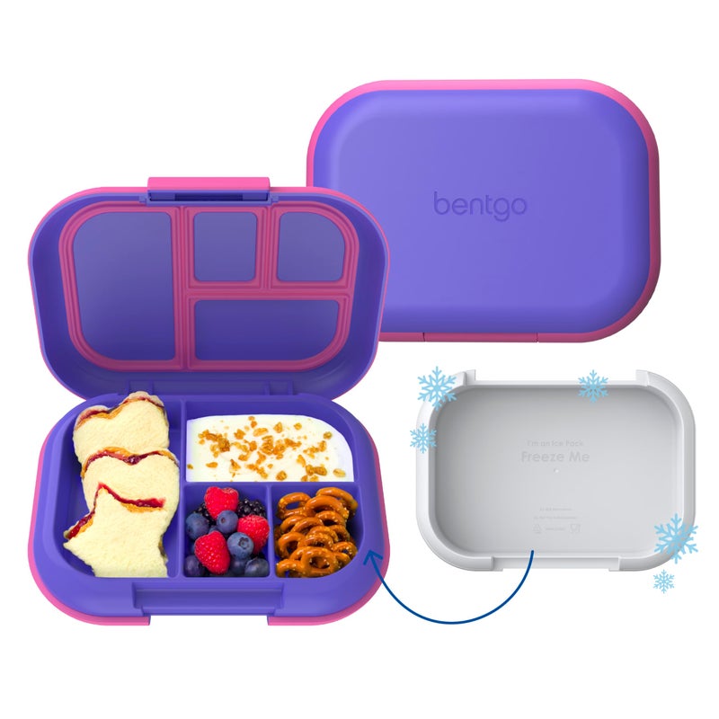 Bentgo Bentgo Chill Kids LeakProof Lunch Box  4Compartment Bento Box with BuiltIn Ice Pack 33 Cup Capacity PFAS  BPAFree Microwave  Dishwasher Safe Ideal Size for Ages 3 to 7 Electric Violet