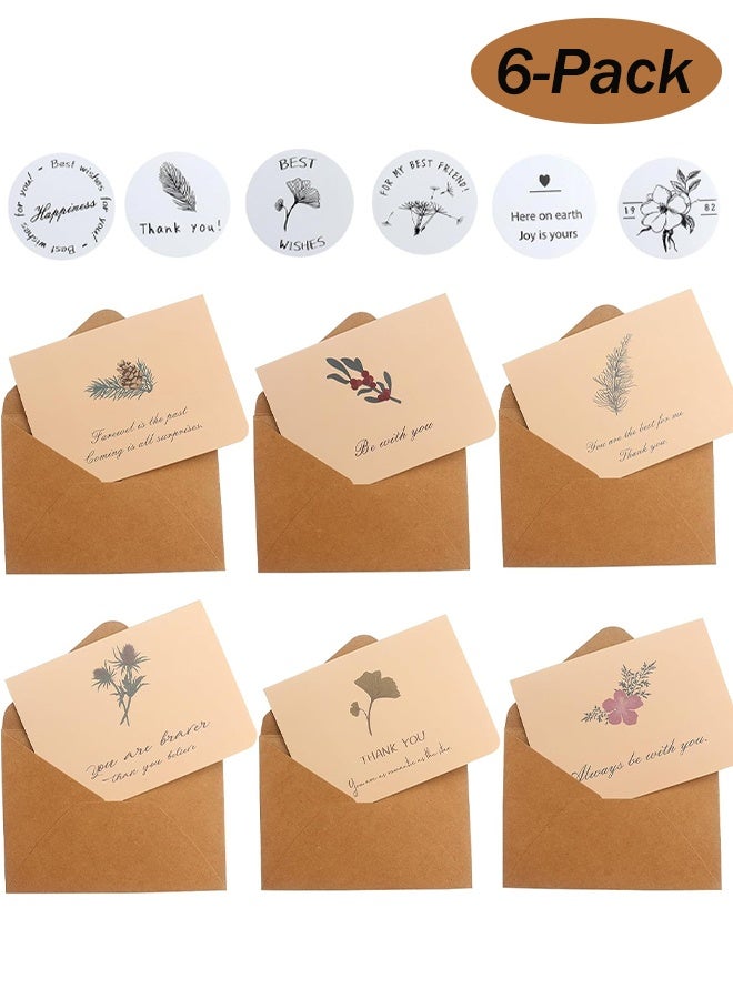 Generic Thank You Cards with Envelopes - Greetings card 6 Pack Brown Paper Envelopes and Stickers Blank Cards Thank You Notes 4.5x3.5 Elegant Floral Design for Mother's day  - Image 1