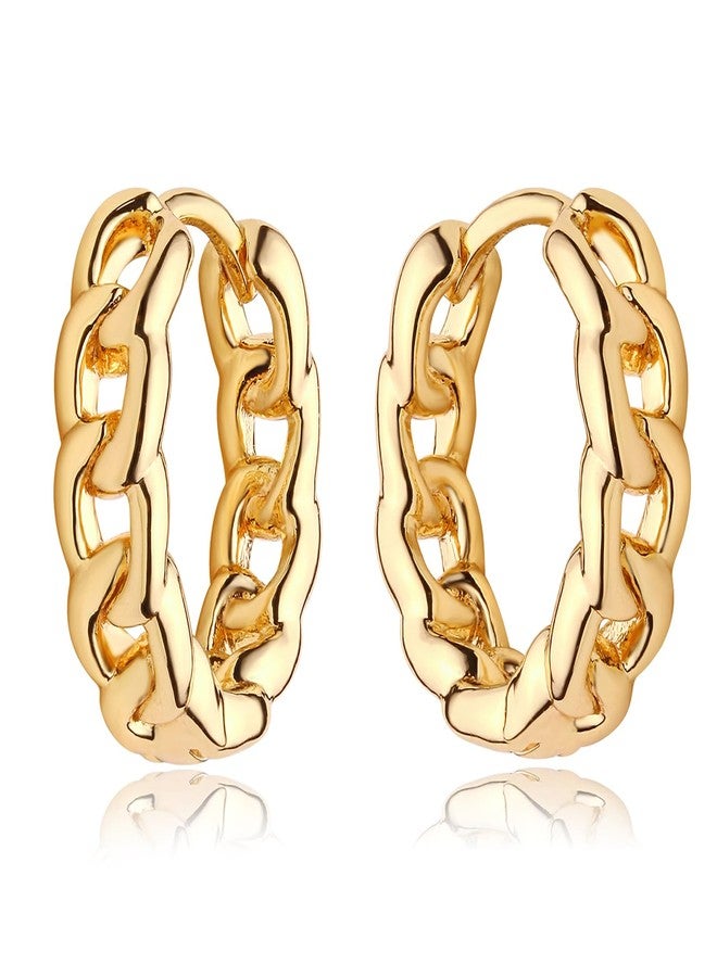 MEVECCO Gold Hoop Earrings for Women 18K Gold Plated Hoop Earrings Handmade Tiny Minimalism Chain Hoop Hypoallergenic Earrings for Everyday Jewelry - Image 1