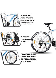 Vaux Swifter-Pro Hybrid Cycle For Men With Dual Disc Brake - 21 Speed Gear Cycle With Hi-Ten Steel Frame - Alloy Rims & 700Cx35 Thin Tyre Cycle - Bicycle For Adults With Age Group 15+ Years - White  - Image 3