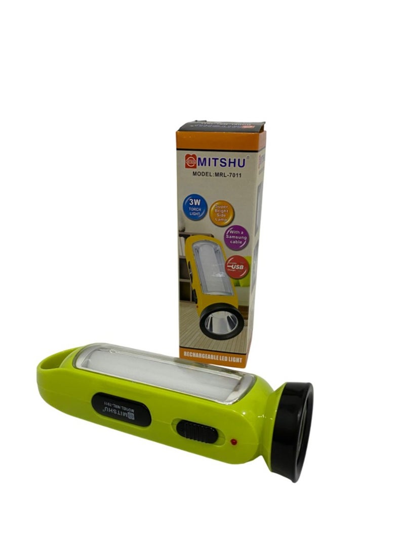 ميتشو مصباح LED قابل لإعادة الشحن بقوة 3 وات مع مصباح جانبي فائق السطوع وكابل USB - عمر بطارية يصل إلى 4 ساعات - Image 1