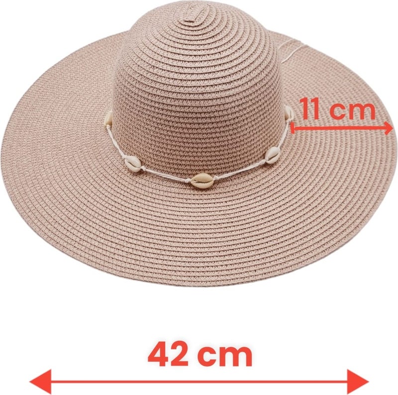 Women's Wide Brim Summer Straw Hat with Starfish Detail