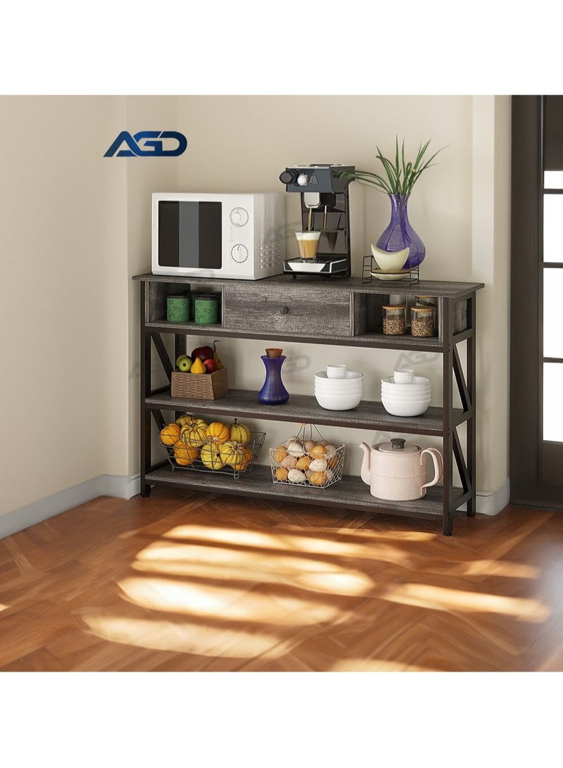AGD Antique Wooden Rectangular Console Table with Shelves and Drawers Three Layers Open Storage for Bedroom Entryway Sofa Bed Side Table Gray Color - Image 1