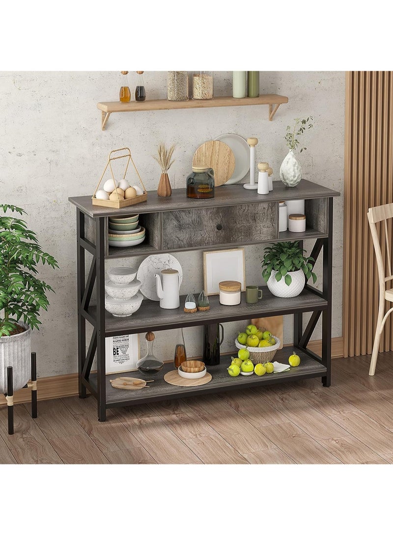 AGD Antique Wooden Rectangular Console Table with Shelves and Drawers Three Layers Open Storage for Bedroom Entryway Sofa Bed Side Table Gray Color - Image 4