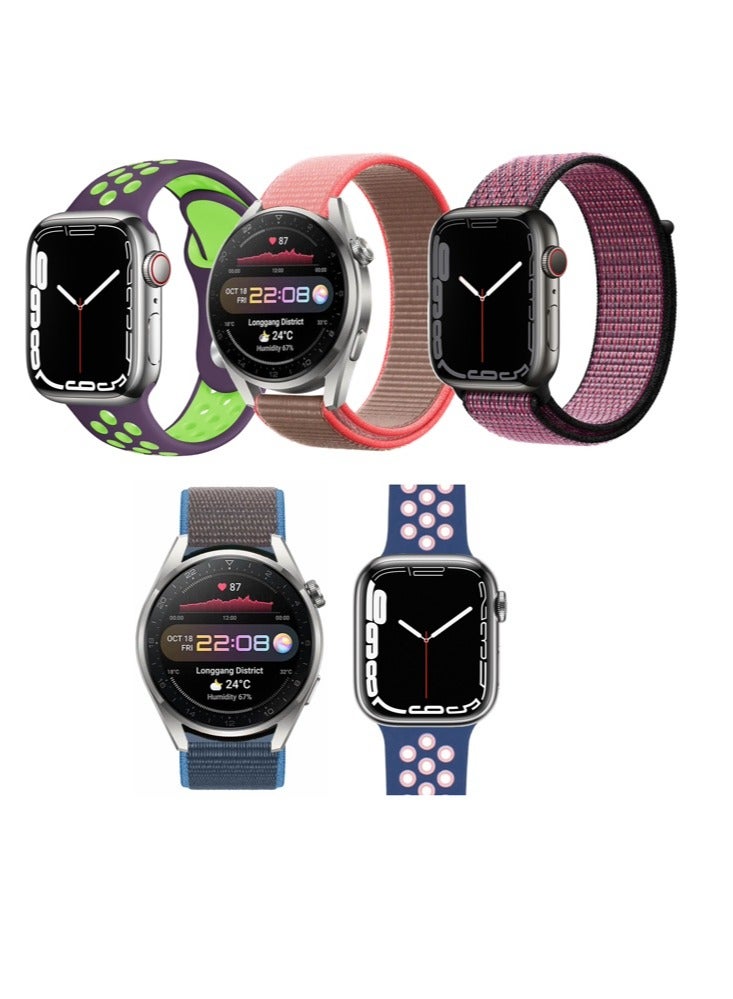 بيرفيي مجموعة من 5 قطع من اساور الساعات المتوافقة مع جميع اجهزة سامسونج، هواوي، امازفيت، فيت بيت و هونر مقاس السوار 20 ملم - Image 1