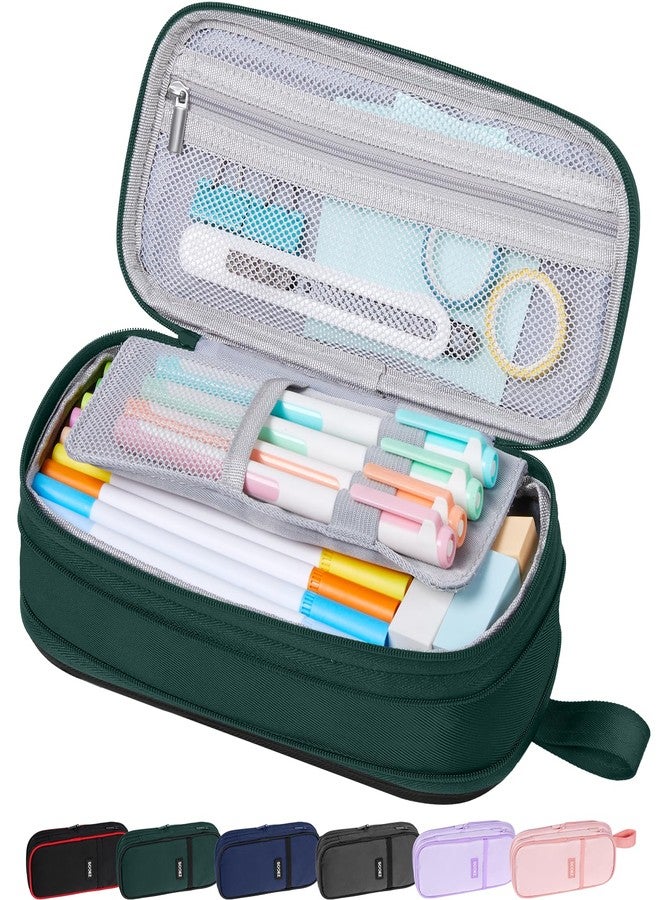 Sooez Large Pencil Case Pouch, Big Capacity Pencil Bag, Portable Stationery Pen Pouch, Sturdy Pen Holder Organizer with Handle, Aesthetic Teacher School Classroom Supplies for Boys Teen Adult, Green - Image 1