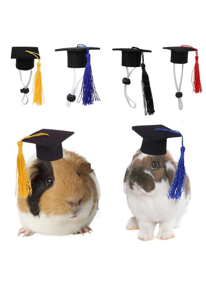 SEZDEKI 4 Pack Small Animal Graduation Caps - Mini Bachelor Hats with Bright Tassel for Guinea Pigs Hedgehog Bird Turtles Hamster Bearded Dragon Rabbit Ferret Photo Props Holiday Costume Accessory (4 Pack) - Image 1