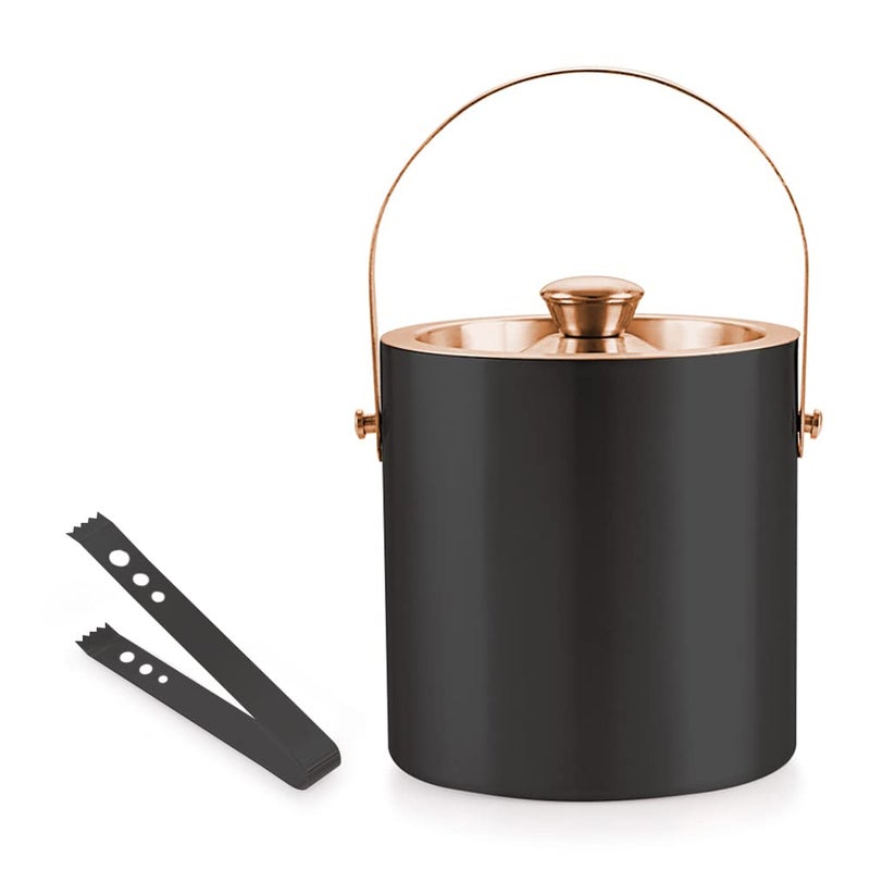 finality Double Walled Stainless Steel Copper with Black Ice Bucket with Lid and Ice Tong 175 Liter Keeps Ice Cold for 6 h Great Bar Tools for Home bar Accessories Mini bar Wine - Image 1