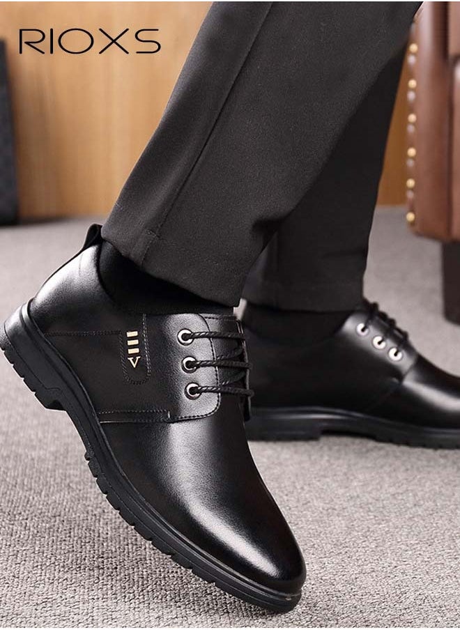 RIOXS Men's Business Leather Shoes, Lace-up Round-toe Oxford Shoes, Stylish Classic Dress Shoes, Comfortable Formal Shoes For Men, Lightweight Walking Flats,  Black Men Business Shoes For Daily Wear And Formal Occasions, Slip-ons Men Footwear  - Image 2