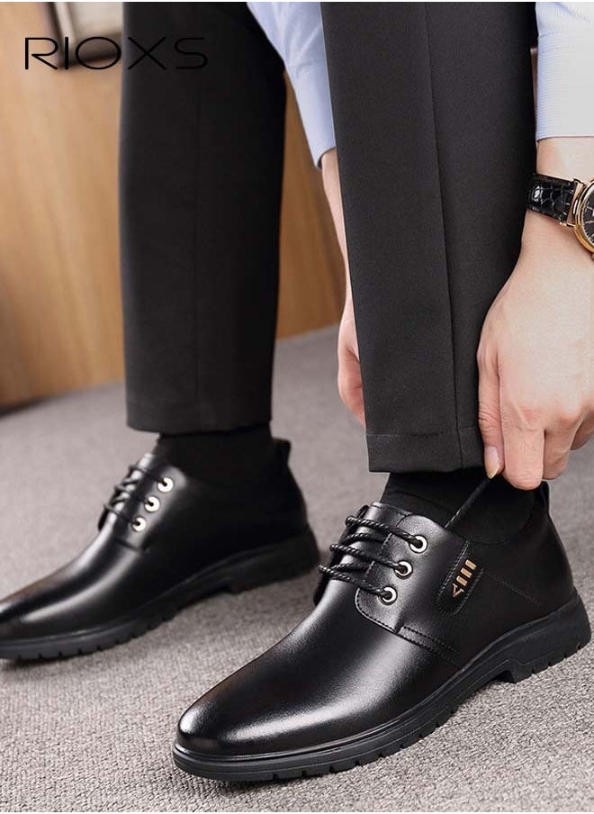 RIOXS Men's Business Leather Shoes, Lace-up Round-toe Oxford Shoes, Stylish Classic Dress Shoes, Comfortable Formal Shoes For Men, Lightweight Walking Flats,  Black Men Business Shoes For Daily Wear And Formal Occasions, Slip-ons Men Footwear  - Image 3