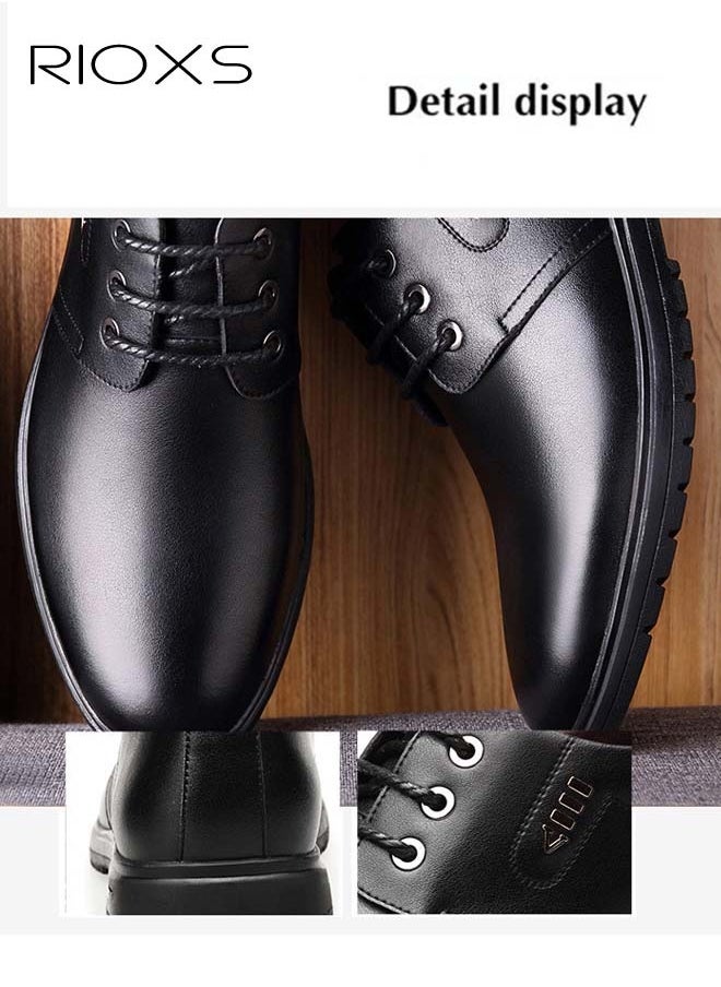RIOXS Men's Business Leather Shoes, Lace-up Round-toe Oxford Shoes, Stylish Classic Dress Shoes, Comfortable Formal Shoes For Men, Lightweight Walking Flats,  Black Men Business Shoes For Daily Wear And Formal Occasions, Slip-ons Men Footwear  - Image 4