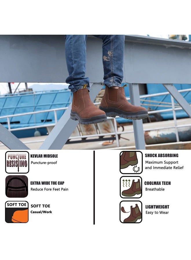 DIIG Work Boots for Men, Soft Toe Waterproof Working Boots, Slip Resistant Anti-Static Slip-on Safety Working Shoes 8 9 10 11 12 13 (CRZ/802EE, 11.5) - Image 2
