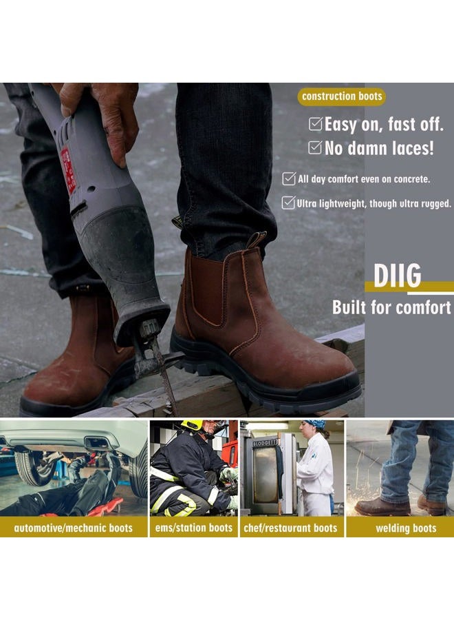 DIIG Work Boots for Men, Soft Toe Waterproof Working Boots, Slip Resistant Anti-Static Slip-on Safety Working Shoes 8 9 10 11 12 13 (CRZ/802EE, 11.5) - Image 3