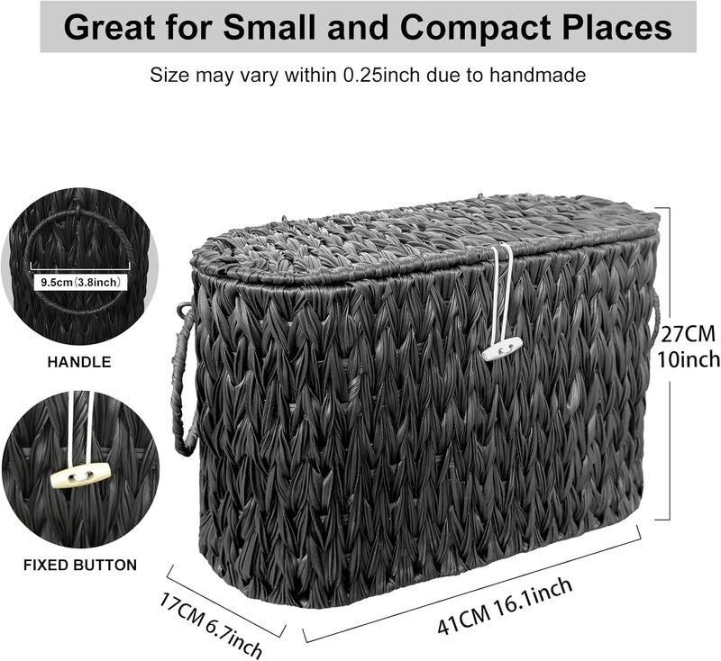 Coeusy Black Toilet Paper Basket with Lid,Wicker Toilet Paper Storage Stand,Large Narrow Bathroom Towel Basket Mega Roll Container Bin for Toilet Tank,Floor - Image 3