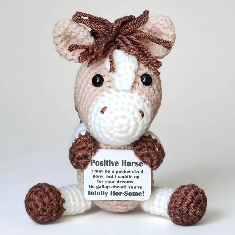 Posshe Horse Gifts, Crochet Positive Support â€“ Handmade Emotional Cheer Support Funny Horse Gifts for Friend Coworker Birthday Christmas Stocking Stuffer White Elephant - Image 1