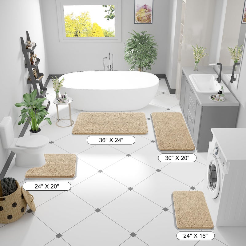 OLANLY Bathroom Rugs 59x20, Extra Soft Absorbent Chenille Bath Rugs, Rubber Backing Quick Dry, Machine Washable Bath Mats for Bathroom Floor, Tub and Shower, Home Decor Accessories, Beige - Image 2