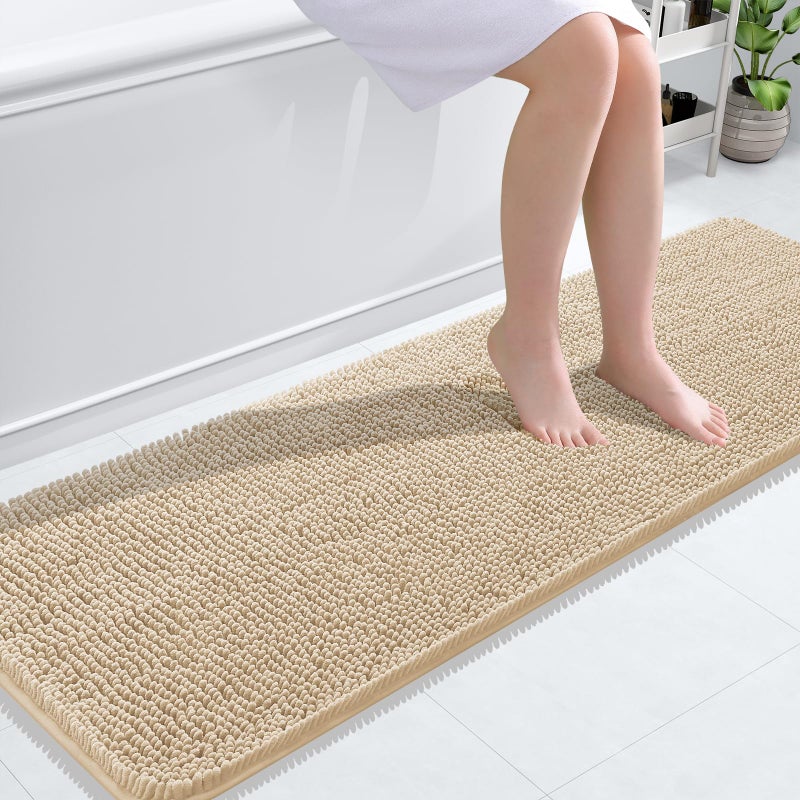 OLANLY Bathroom Rugs 59x20, Extra Soft Absorbent Chenille Bath Rugs, Rubber Backing Quick Dry, Machine Washable Bath Mats for Bathroom Floor, Tub and Shower, Home Decor Accessories, Beige - Image 1