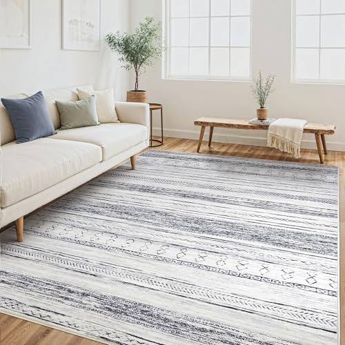 Tortania Area Rug Living Room Rugs - 5x7 Washable Large Soft Neutral Boho Moroccan Bohemian Farmhouse Rug Indoor Floor Carpet for Bedroom Under Dining Table Home Office Decor - Grey - Image 4