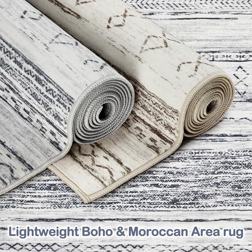 Tortania Area Rug Living Room Rugs - 5x7 Washable Large Soft Neutral Boho Moroccan Bohemian Farmhouse Rug Indoor Floor Carpet for Bedroom Under Dining Table Home Office Decor - Grey - Image 2