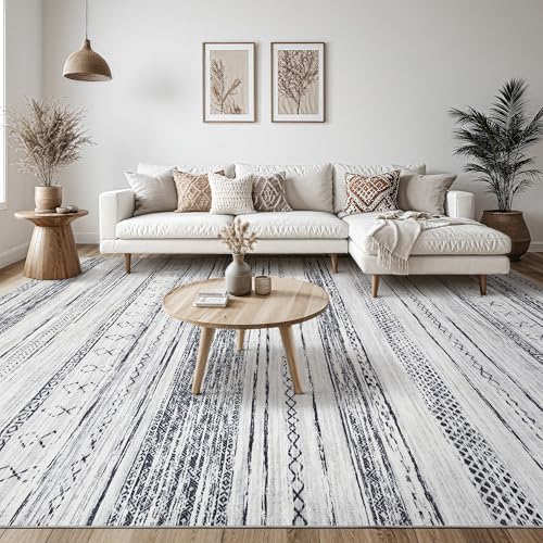 Tortania Area Rug Living Room Rugs - 5x7 Washable Large Soft Neutral Boho Moroccan Bohemian Farmhouse Rug Indoor Floor Carpet for Bedroom Under Dining Table Home Office Decor - Grey - Image 5