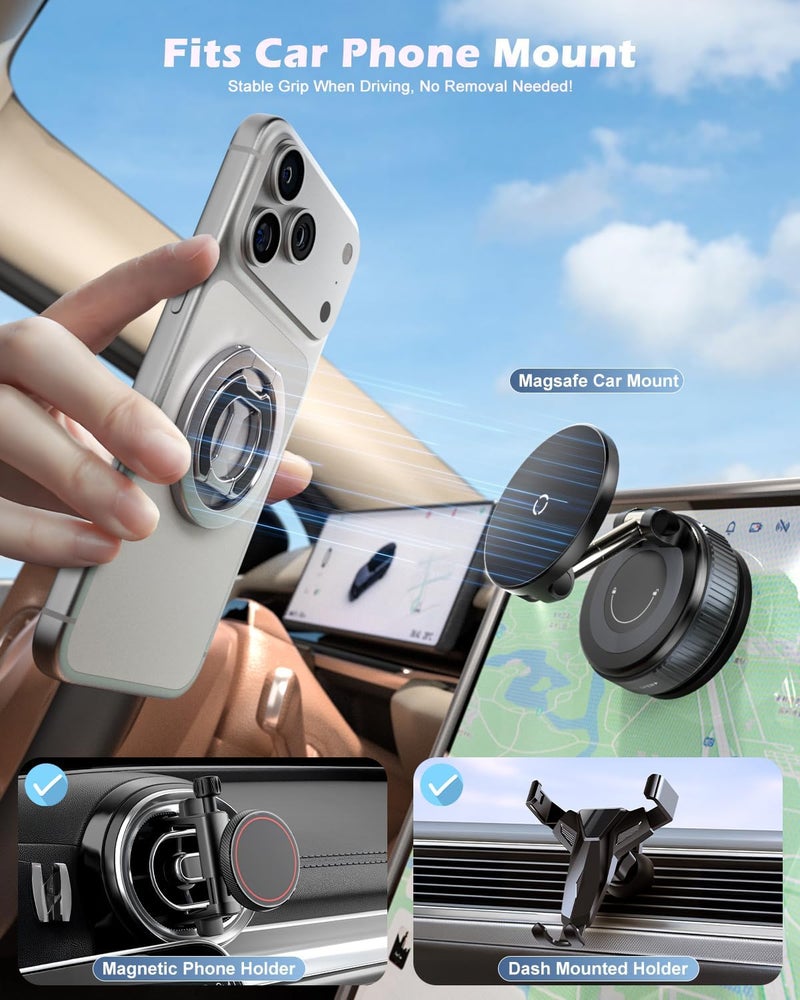 CloudValley for Magsafe Phone Grip Holder - Adjustable Dual-Sided Magnetic Finger Ring Stand 4-in-1, Compatible with iPhone 17/16-12 & MagSafe Car Mounts - Image 3