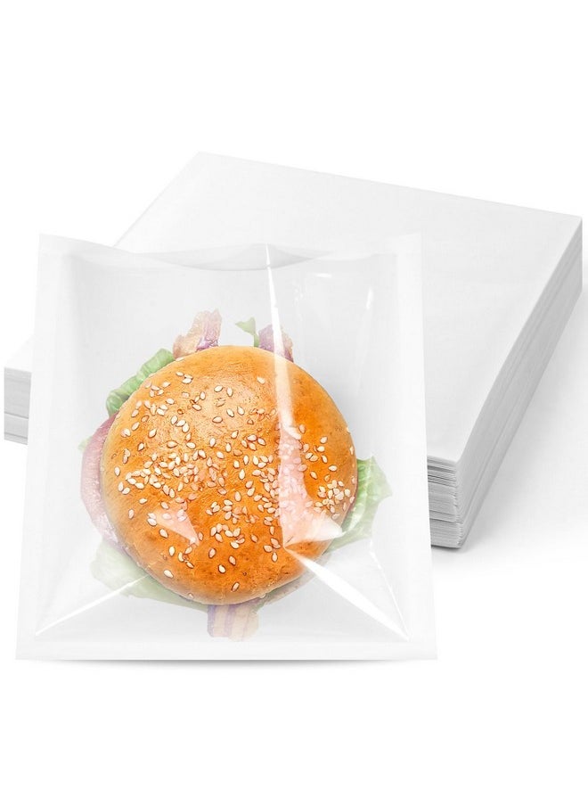 Johouse 100Pcs Heat-Sealable Bakery Bags With Window, Grease-Proof To Go Donut Bags Flat Kraft Paper Bags For Packaging Baked Goods Cookie Cake Bread Sandwich Donut White  - Image 1