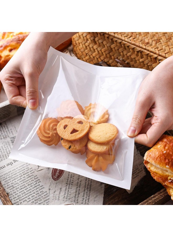 Johouse 100Pcs Heat-Sealable Bakery Bags With Window, Grease-Proof To Go Donut Bags Flat Kraft Paper Bags For Packaging Baked Goods Cookie Cake Bread Sandwich Donut White  - Image 3