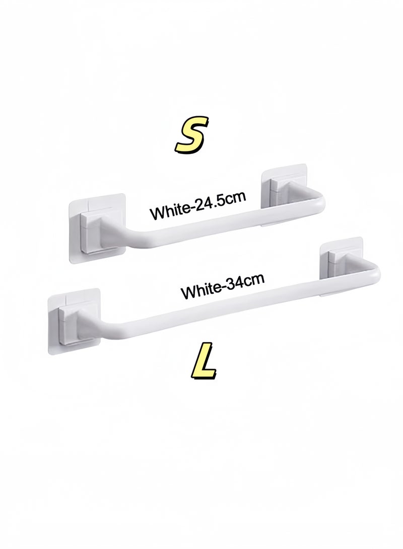 2PC Wall Mounted Towel Holder – Self-Adhesive Bathroom/Kitchen Towel Bar, Flip-Flop Hanger, Organizer Rack (White S+L 24.5cm+34cm) - Image 2