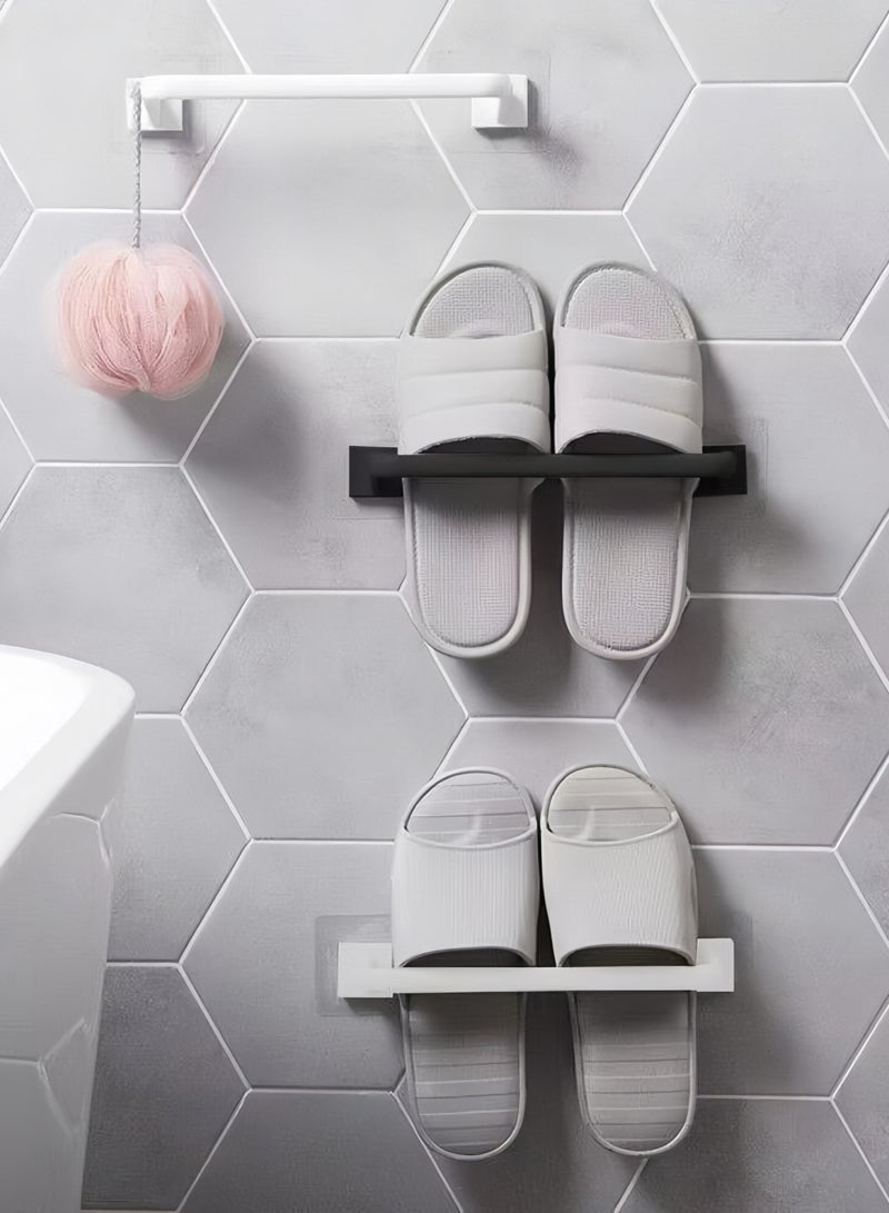 2PC Wall Mounted Towel Holder – Self-Adhesive Bathroom/Kitchen Towel Bar, Flip-Flop Hanger, Organizer Rack (White S+L 24.5cm+34cm) - Image 3