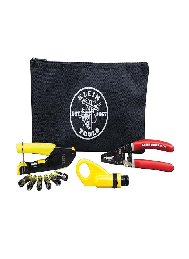 Klein Tools VDV026-211 Coax Installation Kit with Crimp Tool, Cable Cutter, Stripper and F Connectors with Storage Bag - Image 1