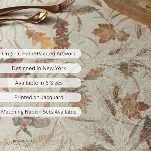Benson Mills Autumn Jacquard Printed Fabric Tablecloth for Fall, Harvest, and Thanksgiving Table Cloth (Natures Leaves, 52" x 70" Rectangular) - Image 4
