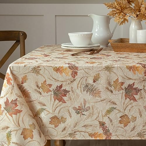 Benson Mills Autumn Jacquard Printed Fabric Tablecloth for Fall, Harvest, and Thanksgiving Table Cloth (Natures Leaves, 52" x 70" Rectangular) - Image 1