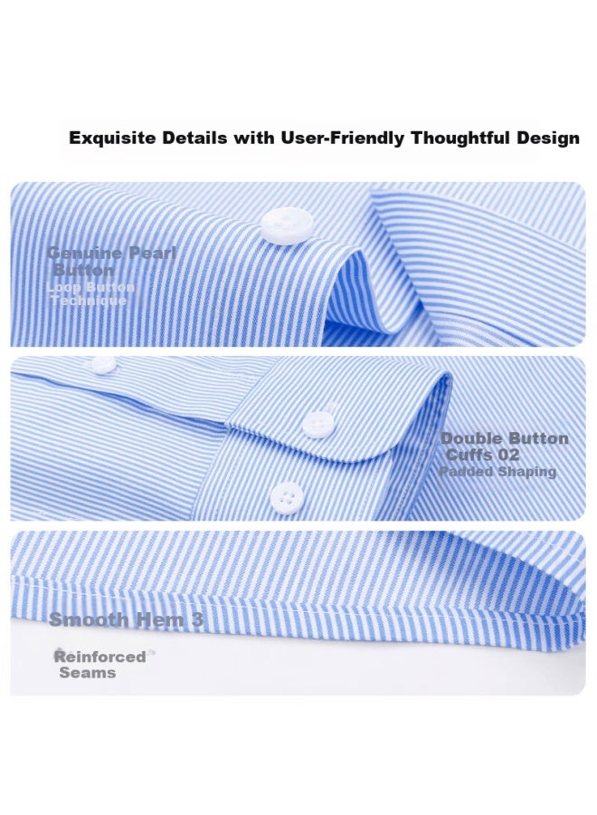 FIRS Shanshan Men's Long Sleeve Business High-end 100s Shirt Blue Striped 43 - Image 2