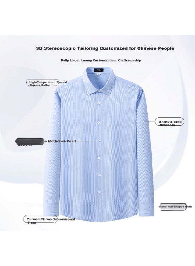 FIRS Shanshan Men's Long Sleeve Business High-end 100s Shirt Blue Striped 43 - Image 1