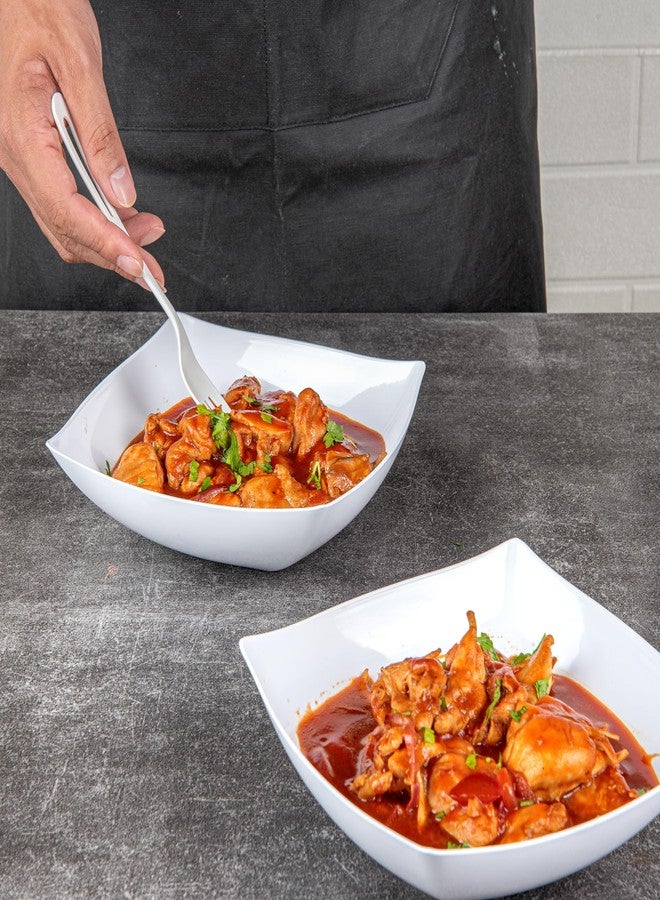 Restaurantware Moderna 32 Ounce Fancy Plastic Bowls 10 Square Disposable Salad Bowls - Durable Heavy-duty White Plastic Bowls For Warm And Cold Foods - Image 4