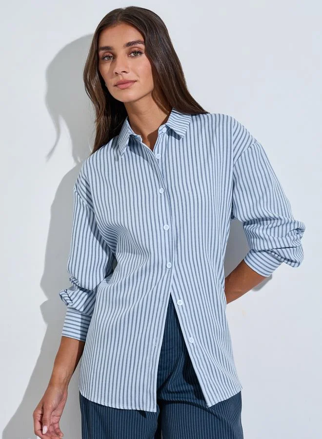 Styli Blue Striped Long Sleeves Oversized Shirt