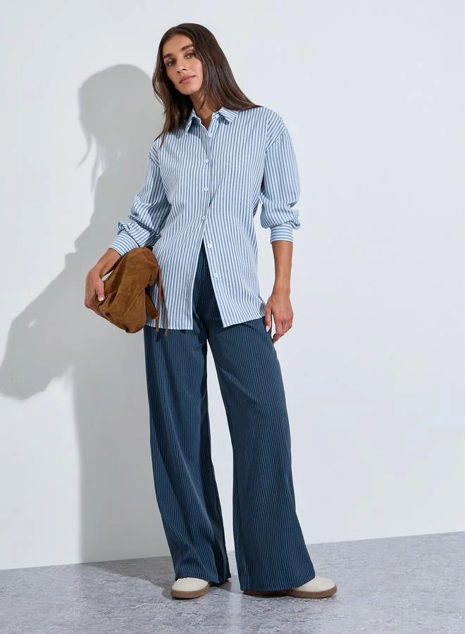 Styli Blue Striped Long Sleeves Oversized Shirt