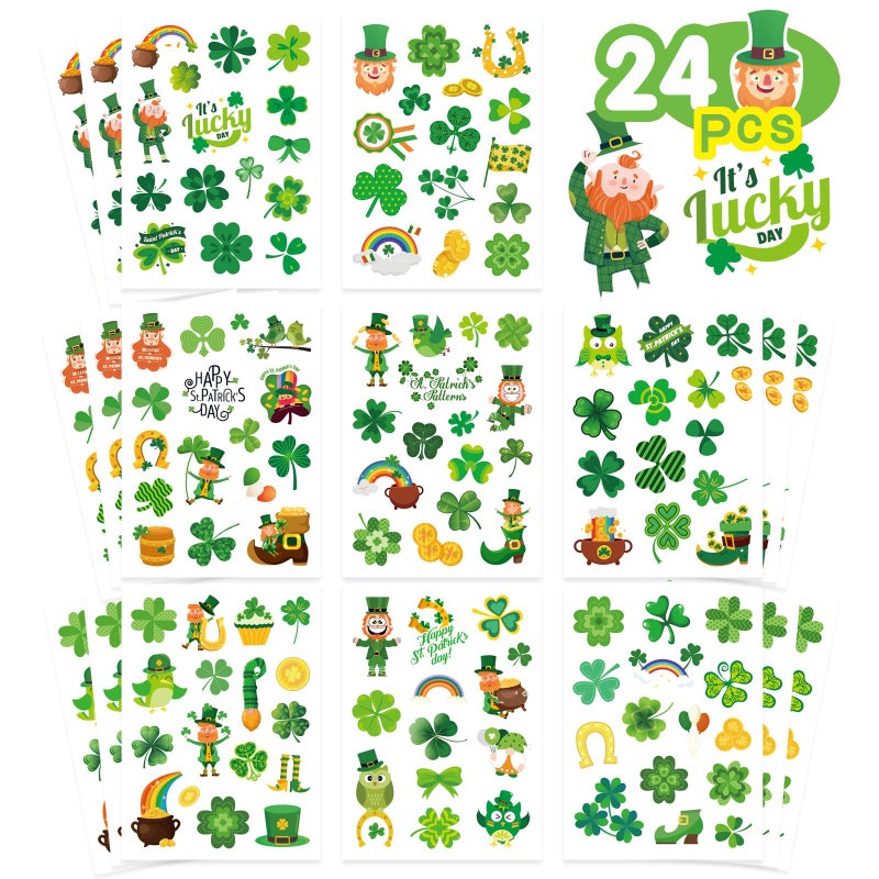DUJAA 24 St. Patrick's Day Stickers - Four Leaf Clover, Lucky Shamrock Clover, Irish Decor Green Day Stickers for Teens, Girls, Kids, Adults - Image 1