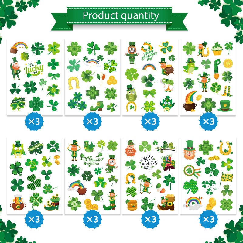 DUJAA 24 St. Patrick's Day Stickers - Four Leaf Clover, Lucky Shamrock Clover, Irish Decor Green Day Stickers for Teens, Girls, Kids, Adults - Image 3