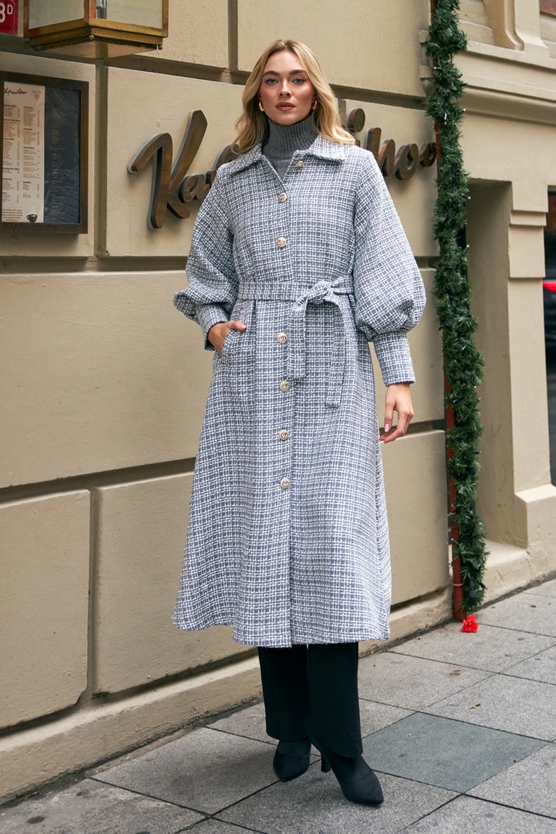 Vavinor Balloon Sleeve Belted Coat - Grey - Image 1
